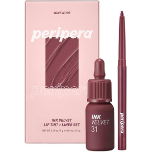 Набір олівець та помада-тінт для губ PERIPERA Ink Velvet + Lip Liner Set #002 Wine Nude L1378 фото