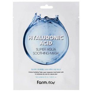 Тканинна маска для обличчя з гіалуроном FARMSTAY HYALURONIC ACID SUPER AQUA SOOTHING MASK L2083 фото