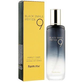 Тонер для обличчя з пептидами та равликом FARMSTAY BLACK SNAIL & PEPTIDE 9 PERFECT TONER L2164 фото