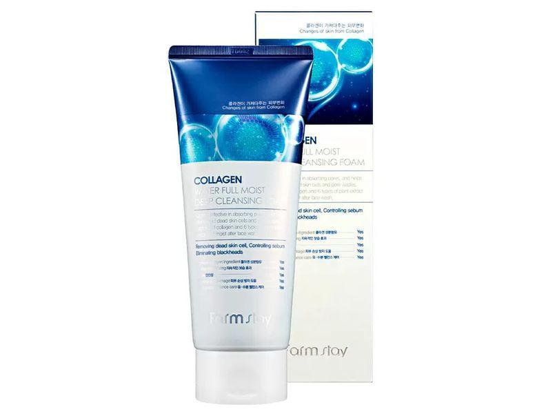 Антивозрастная пенка для умывания FarmStay Collagen Water Full Moist Deep Cleansing Foam L0049 фото